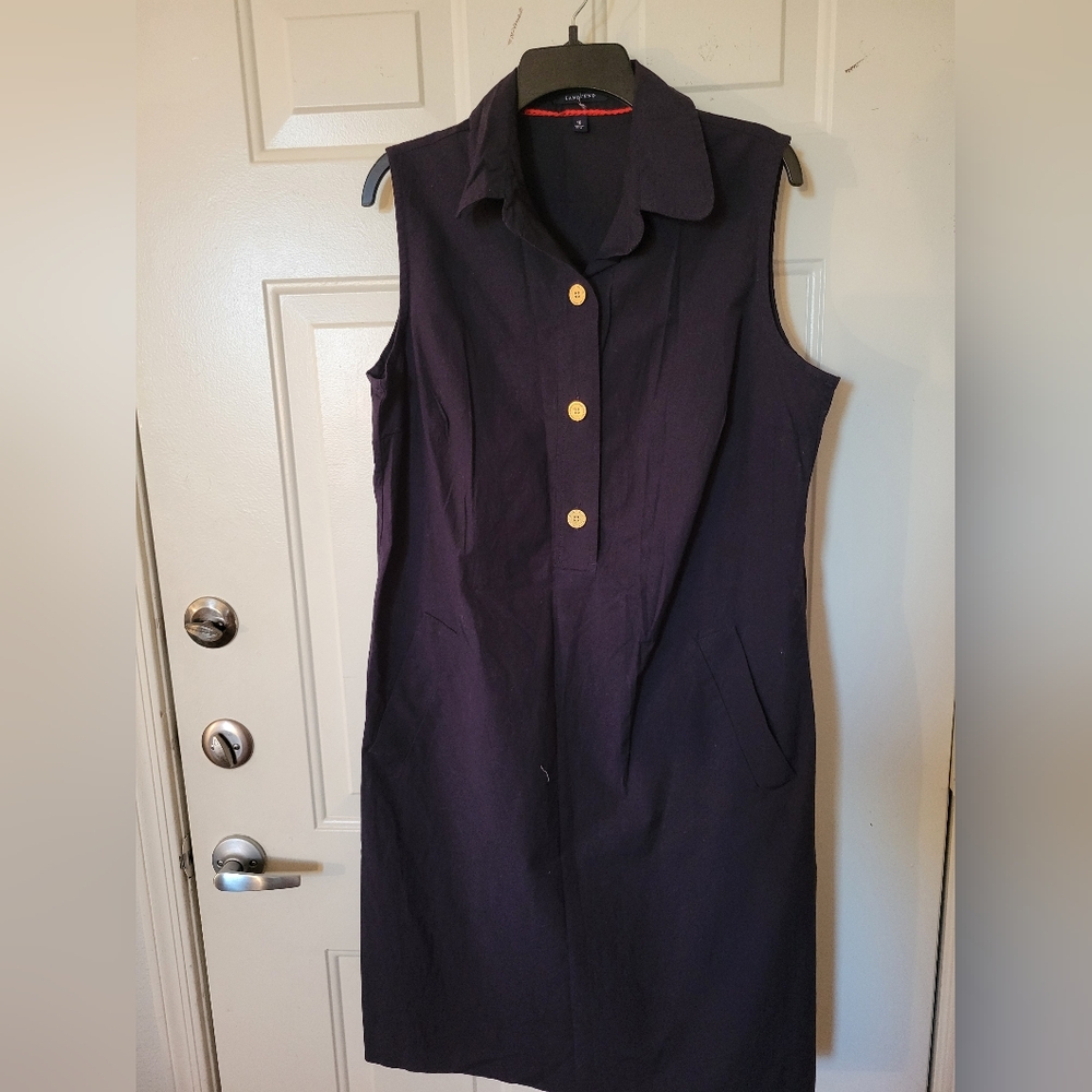 Lands Ends Navy Sleeveless Dress 16 Pockets